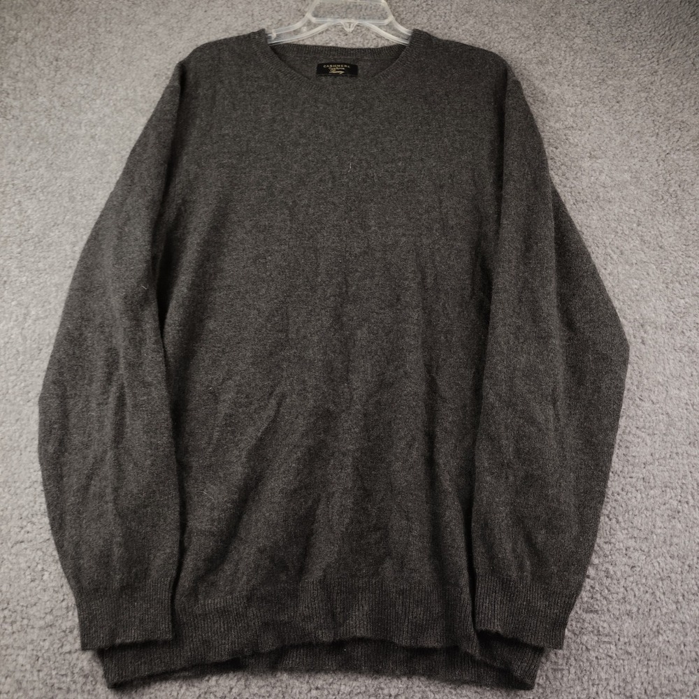 Club Room Luxury Cashmere Sweater Mens XL Charcoal Grey Crew Neck Knit Pullover